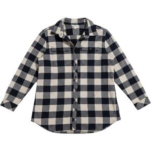 LL Bean Signature Womens Large Buffalo Plaid Flannel Shirt Navy Cream layering